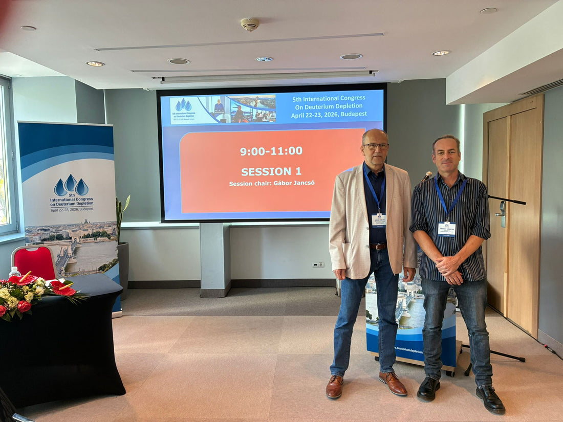 Anthony Kingston and Dr. Gábor Somlyai at the 5th International Congress on Deuterium Depletion, Budapest April 2026